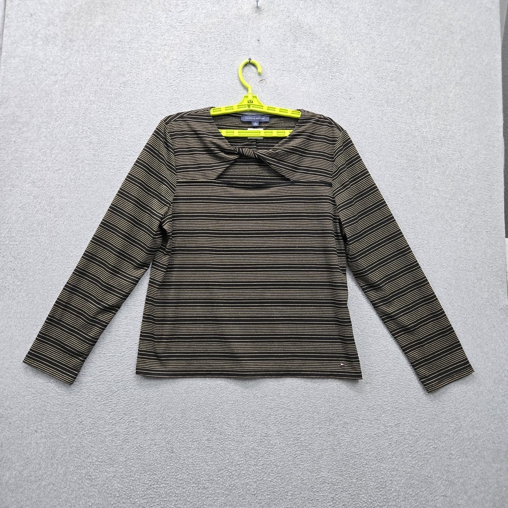 Tommy Hilfiger Women‎ Shirt XL Black Striped Logo Long Sleeve Stretch